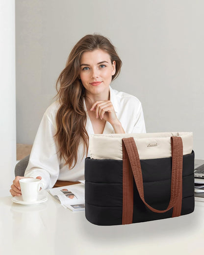 Tote Bag for Women, Large Puffer Work Tote Laptop Bag, Lightweight Travel Tote Bag with Zipper Gifts for Women