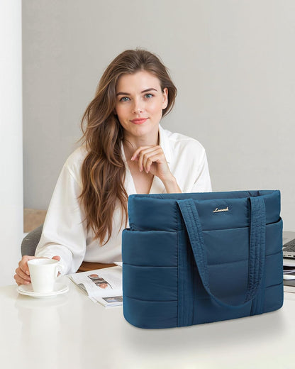 Tote Bag for Women, Large Puffer Work Tote Laptop Bag, Lightweight Travel Tote Bag with Zipper Gifts for Women