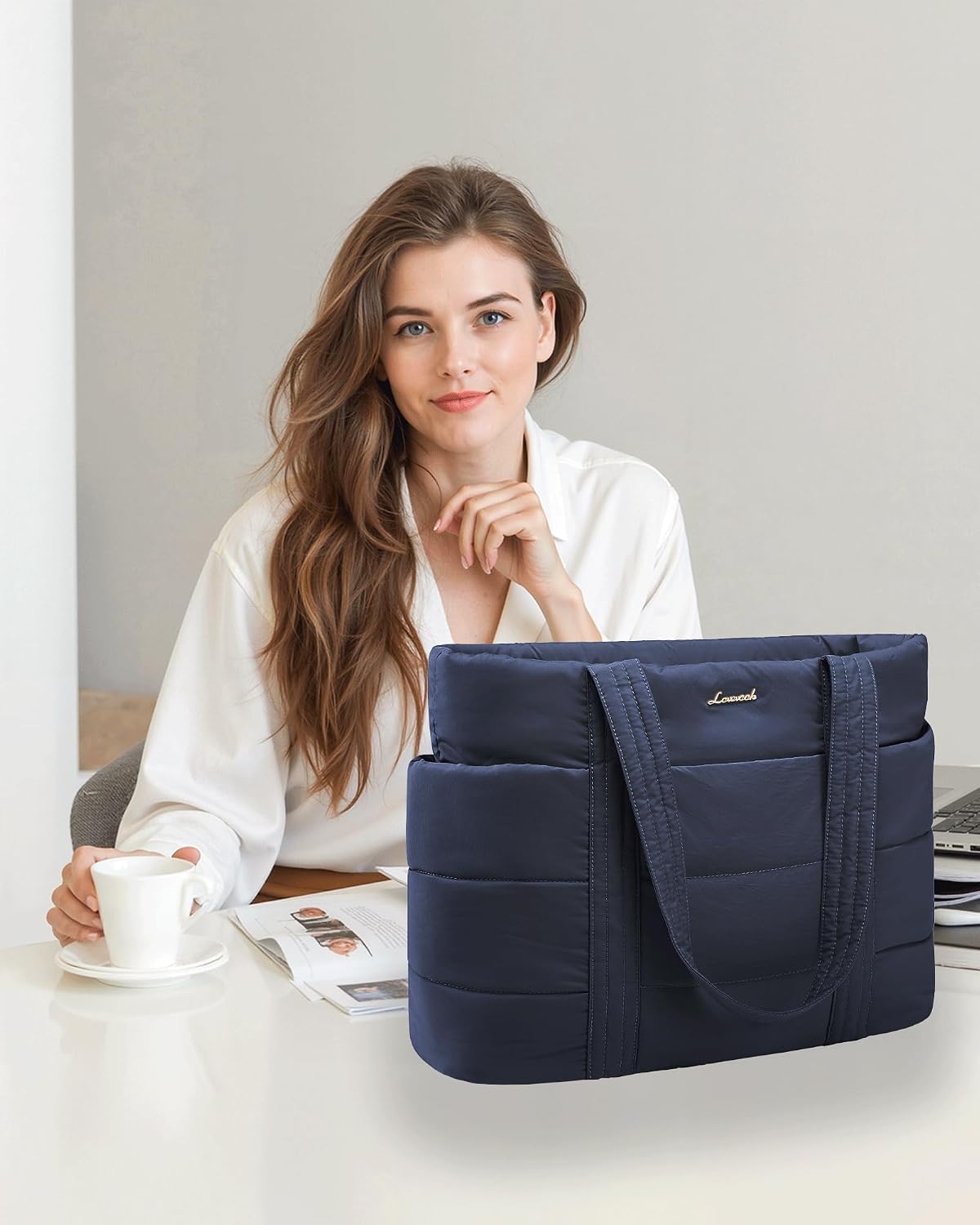 Tote Bag for Women, Large Puffer Work Tote Laptop Bag, Lightweight Travel Tote Bag with Zipper Gifts for Women