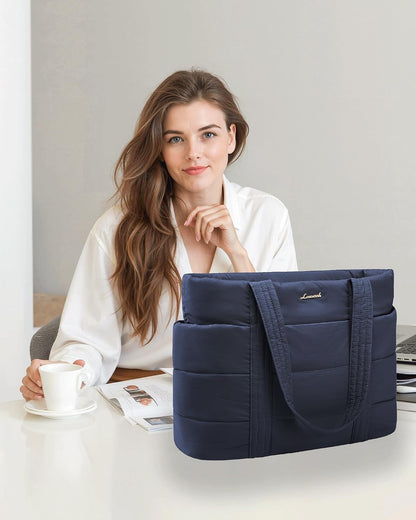 Tote Bag for Women, Large Puffer Work Tote Laptop Bag, Lightweight Travel Tote Bag with Zipper Gifts for Women