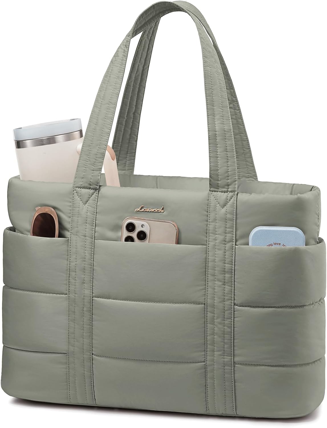 Tote Bag for Women, Large Puffer Work Tote Laptop Bag, Lightweight Travel Tote Bag with Zipper Gifts for Women