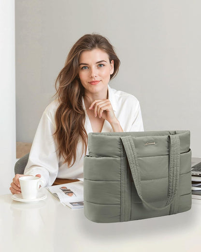 Tote Bag for Women, Large Puffer Work Tote Laptop Bag, Lightweight Travel Tote Bag with Zipper Gifts for Women