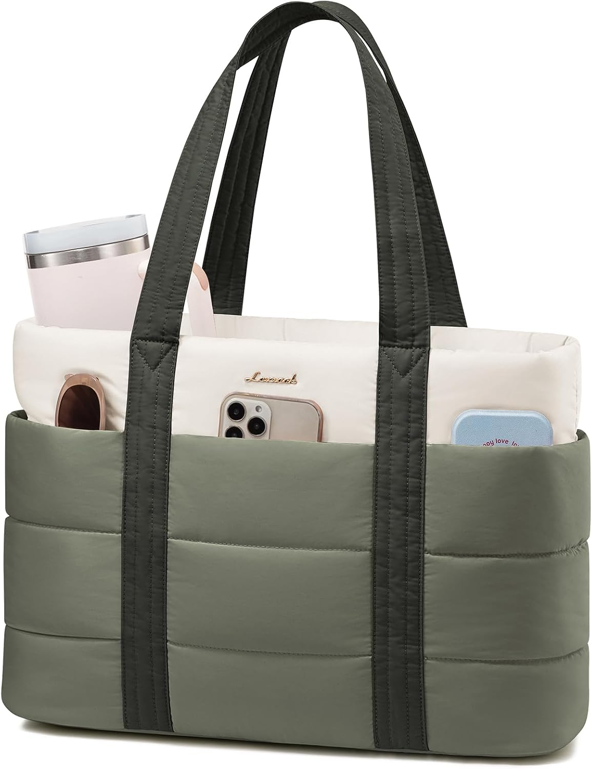 Tote Bag for Women, Large Puffer Work Tote Laptop Bag, Lightweight Travel Tote Bag with Zipper Gifts for Women