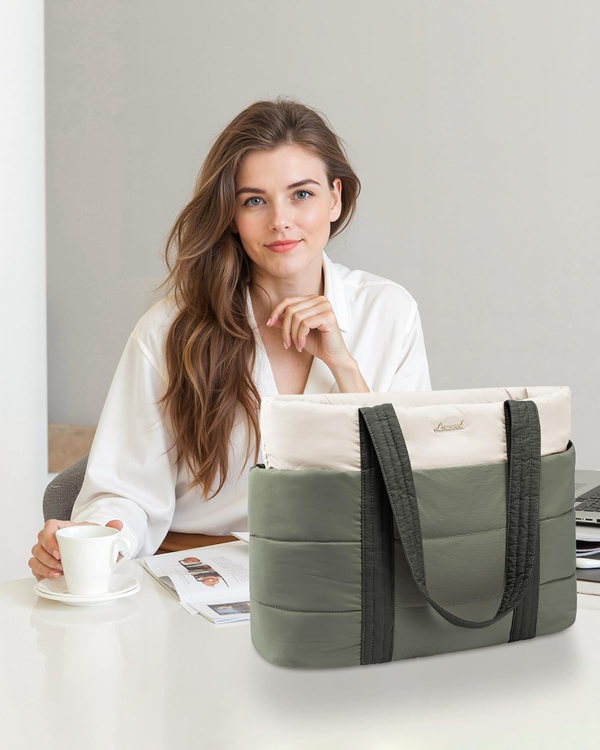 Tote Bag for Women, Large Puffer Work Tote Laptop Bag, Lightweight Travel Tote Bag with Zipper Gifts for Women