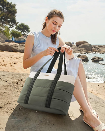 Tote Bag for Women, Large Puffer Work Tote Laptop Bag, Lightweight Travel Tote Bag with Zipper Gifts for Women