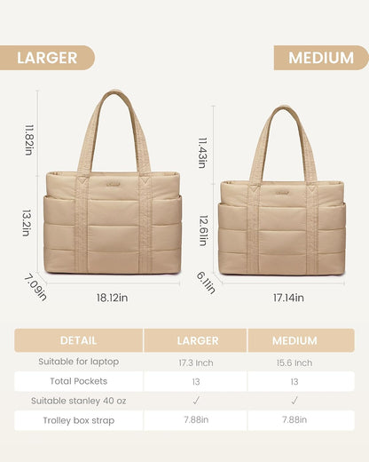 Tote Bag for Women, Large Puffer Work Tote Laptop Bag, Lightweight Travel Tote Bag with Zipper Gifts for Women