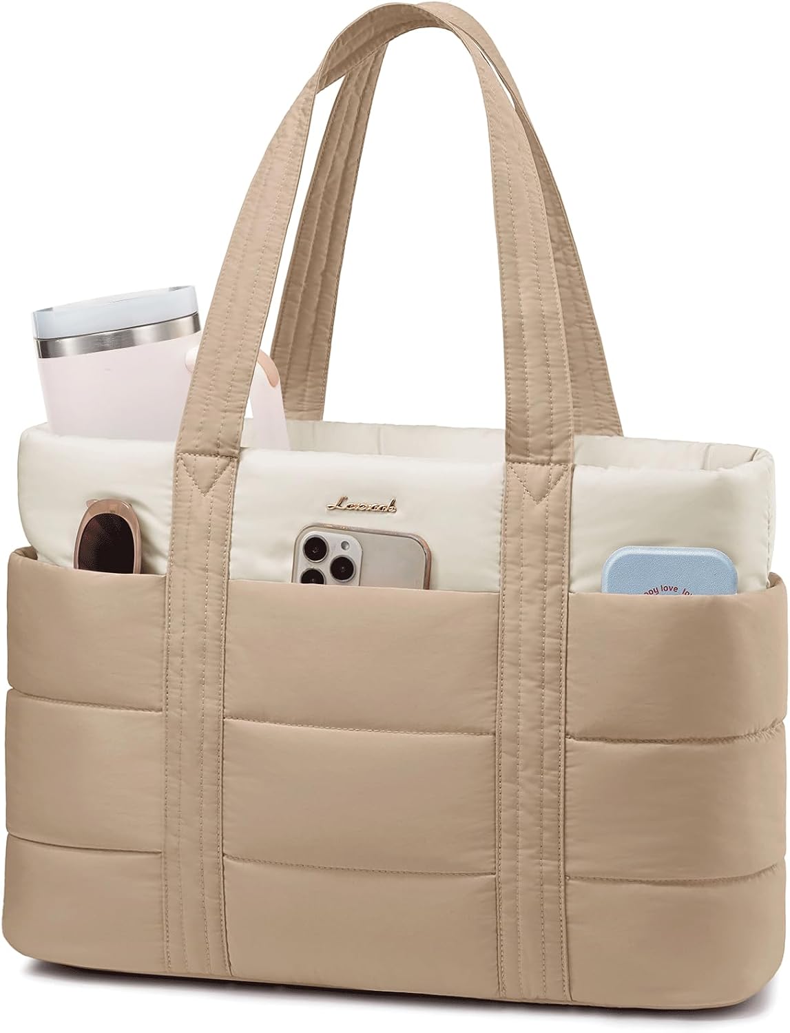 Tote Bag for Women, Large Puffer Work Tote Laptop Bag, Lightweight Travel Tote Bag with Zipper Gifts for Women