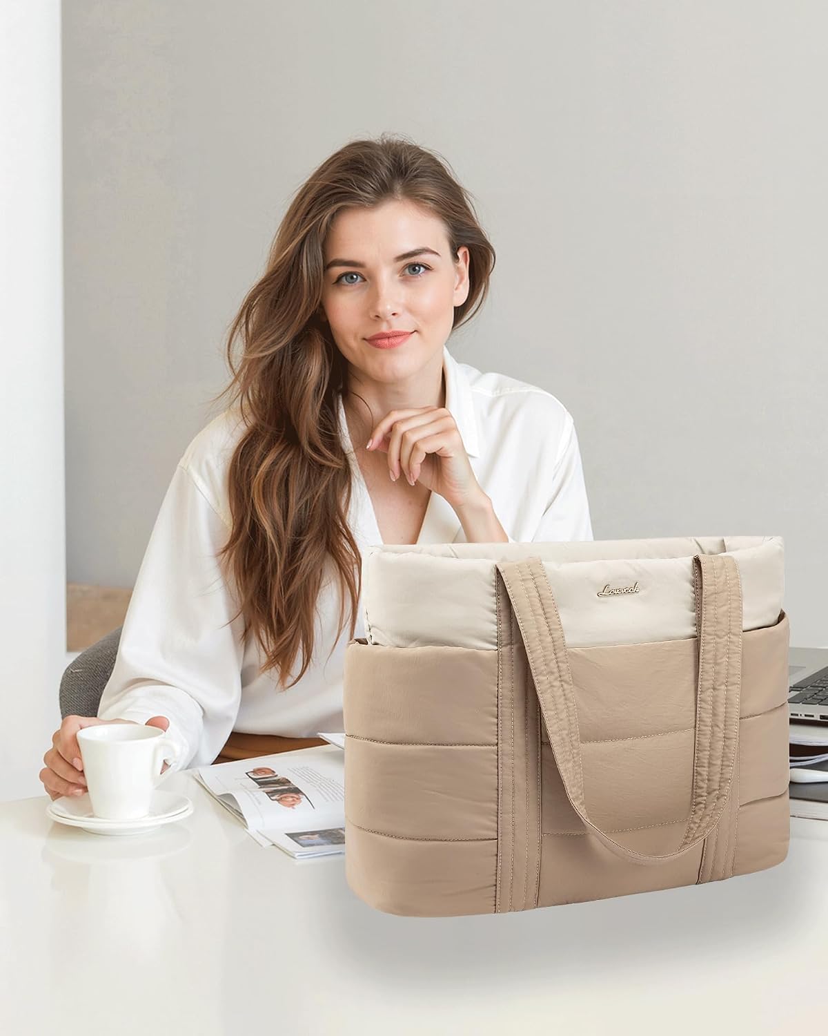 Tote Bag for Women, Large Puffer Work Tote Laptop Bag, Lightweight Travel Tote Bag with Zipper Gifts for Women