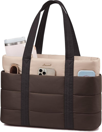 Tote Bag for Women, Large Puffer Work Tote Laptop Bag, Lightweight Travel Tote Bag with Zipper Gifts for Women