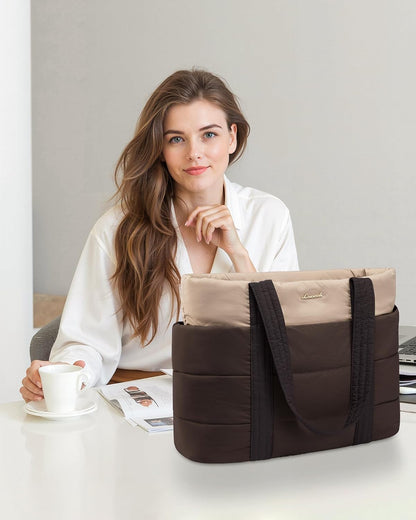 Tote Bag for Women, Large Puffer Work Tote Laptop Bag, Lightweight Travel Tote Bag with Zipper Gifts for Women