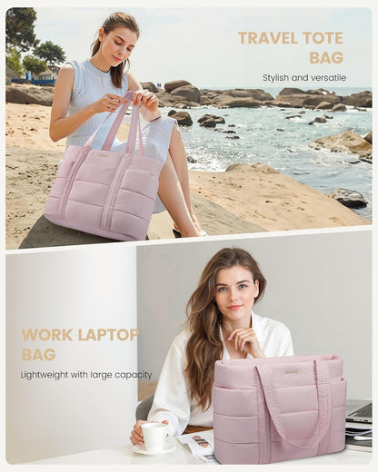 Tote Bag for Women, Large Puffer Work Tote Laptop Bag, Lightweight Travel Tote Bag with Zipper Gifts for Women