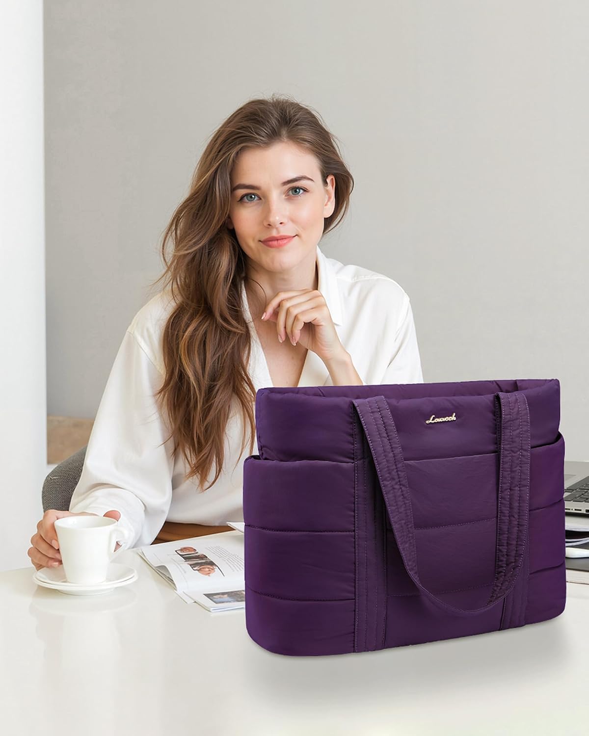 Tote Bag for Women, Large Puffer Work Tote Laptop Bag, Lightweight Travel Tote Bag with Zipper Gifts for Women