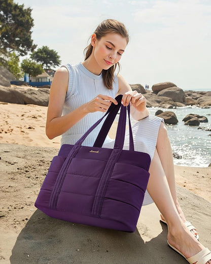 Tote Bag for Women, Large Puffer Work Tote Laptop Bag, Lightweight Travel Tote Bag with Zipper Gifts for Women