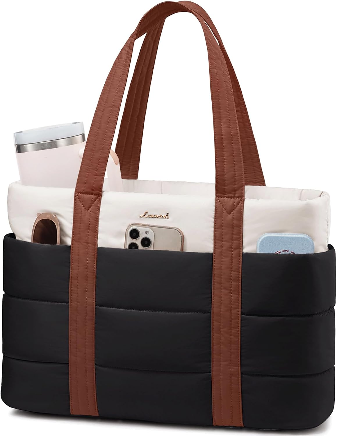 Tote Bag for Women, Large Puffer Work Tote Laptop Bag, Lightweight Travel Tote Bag with Zipper Gifts for Women