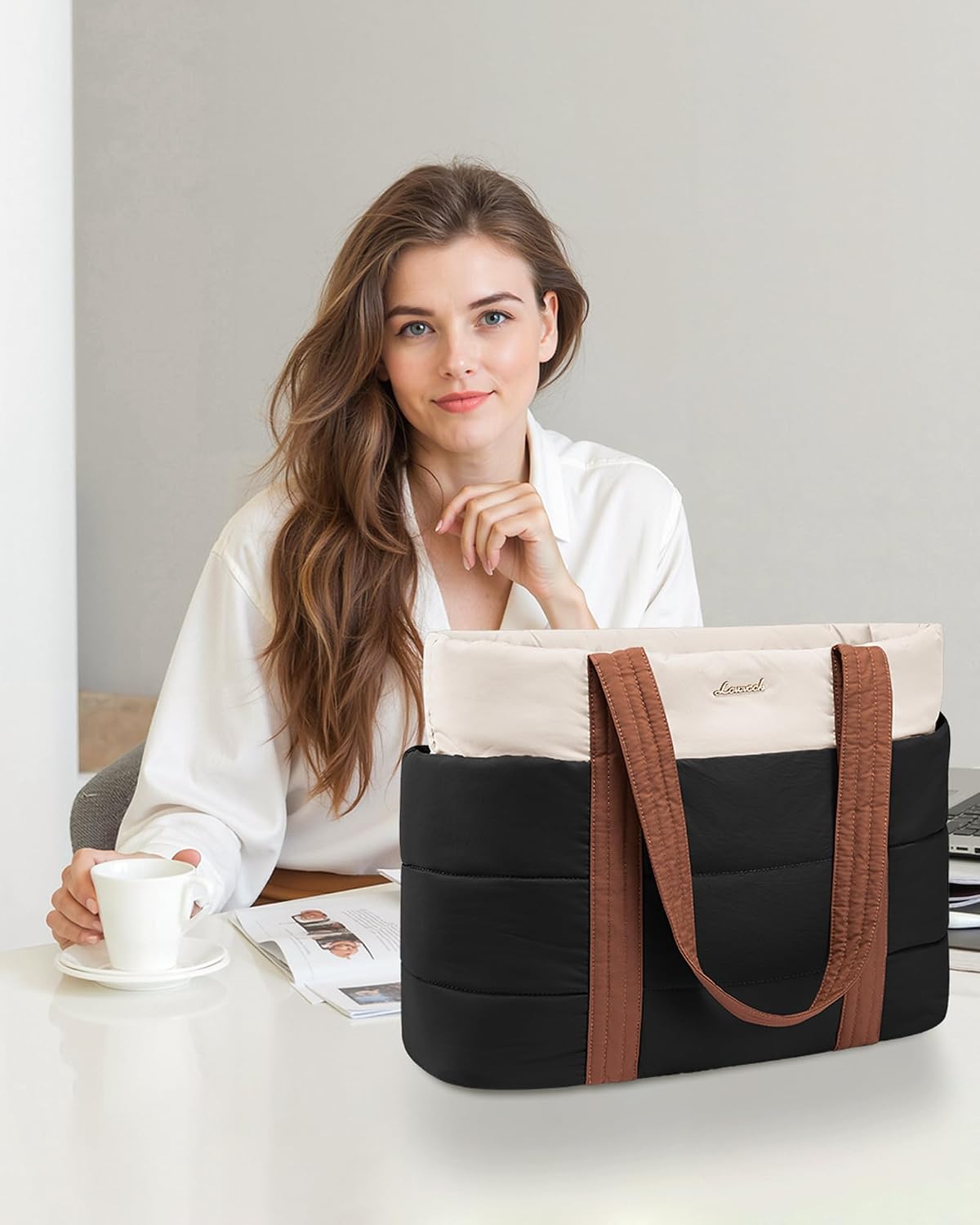 Tote Bag for Women, Large Puffer Work Tote Laptop Bag, Lightweight Travel Tote Bag with Zipper Gifts for Women