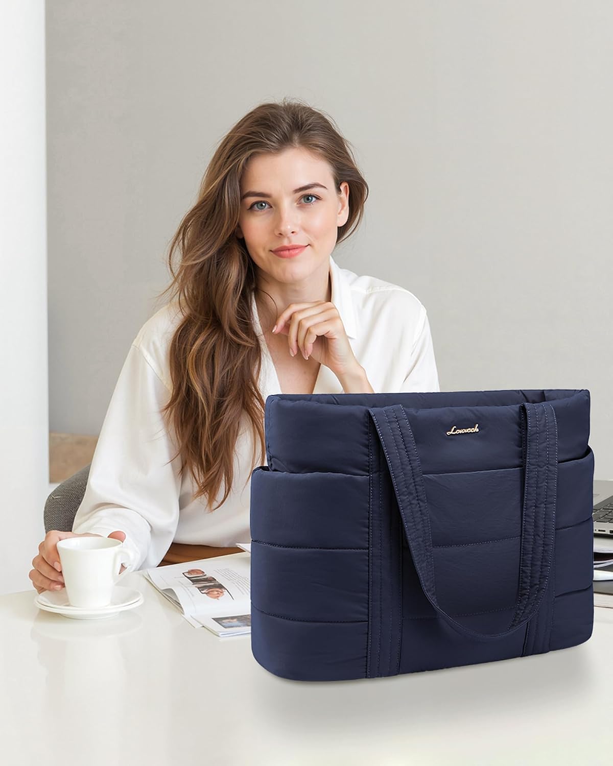 Tote Bag for Women, Large Puffer Work Tote Laptop Bag, Lightweight Travel Tote Bag with Zipper Gifts for Women