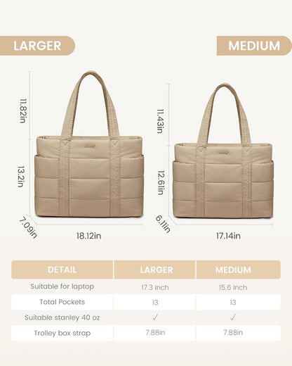 Tote Bag for Women, Large Puffer Work Tote Laptop Bag, Lightweight Travel Tote Bag with Zipper Gifts for Women