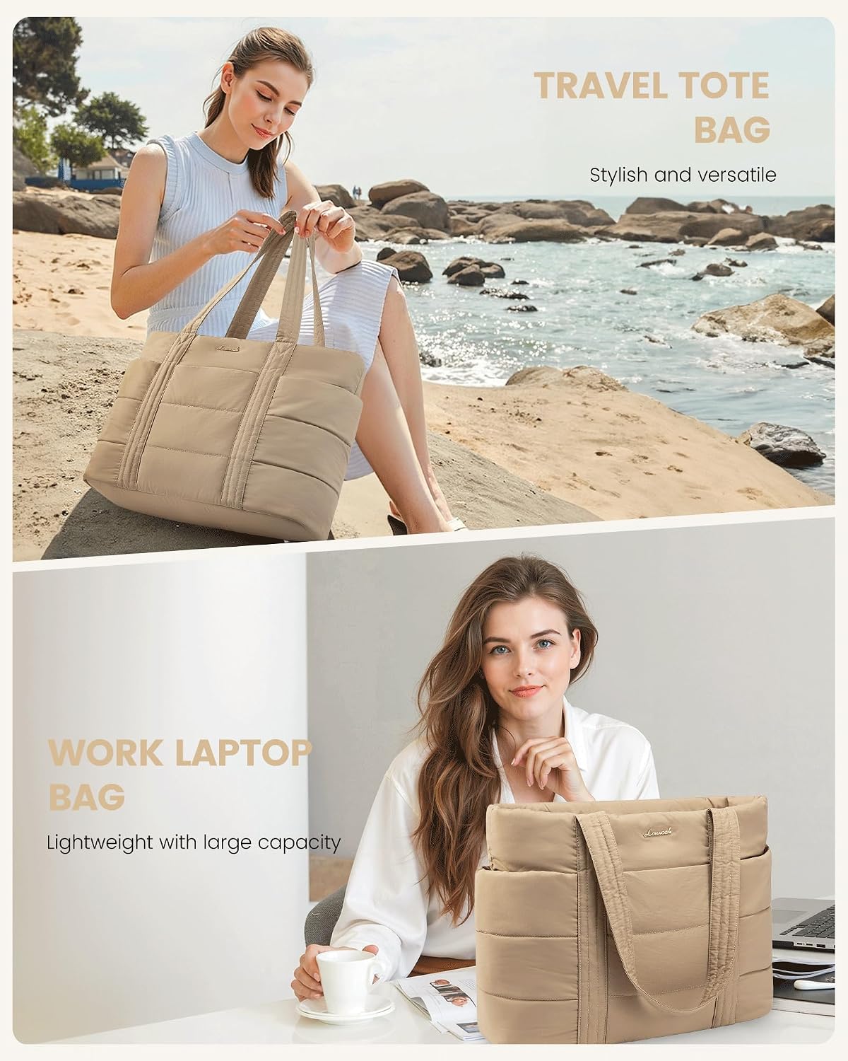Tote Bag for Women, Large Puffer Work Tote Laptop Bag, Lightweight Travel Tote Bag with Zipper Gifts for Women
