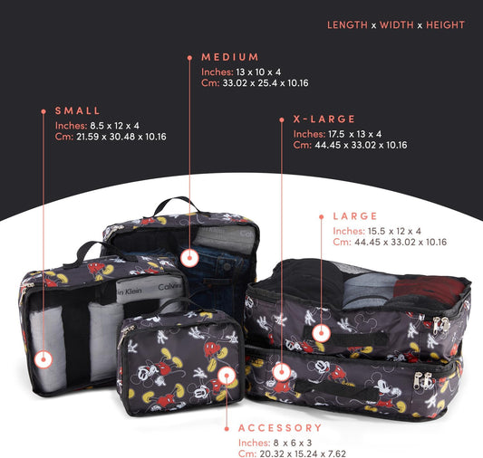 Packing Cubes for Travel – 5 Piece Compression Set, Mickey Minnie Stitch Pooh Luggage Organizer Bags