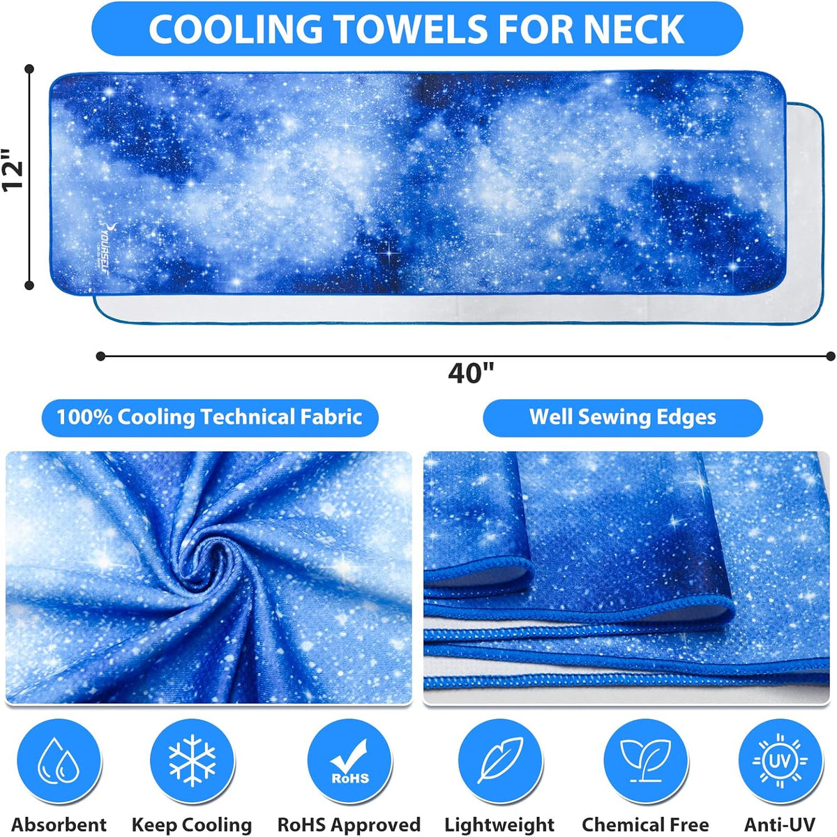 Cooling Towel for Instant Relief Cool Bowling Fitness Yoga Towel-40 x12 Use as Cooling Neck Headband Bandana Scarf,Stay Cool for Travel Camping Golf Football &Outdoor Sport(Dark Blue)