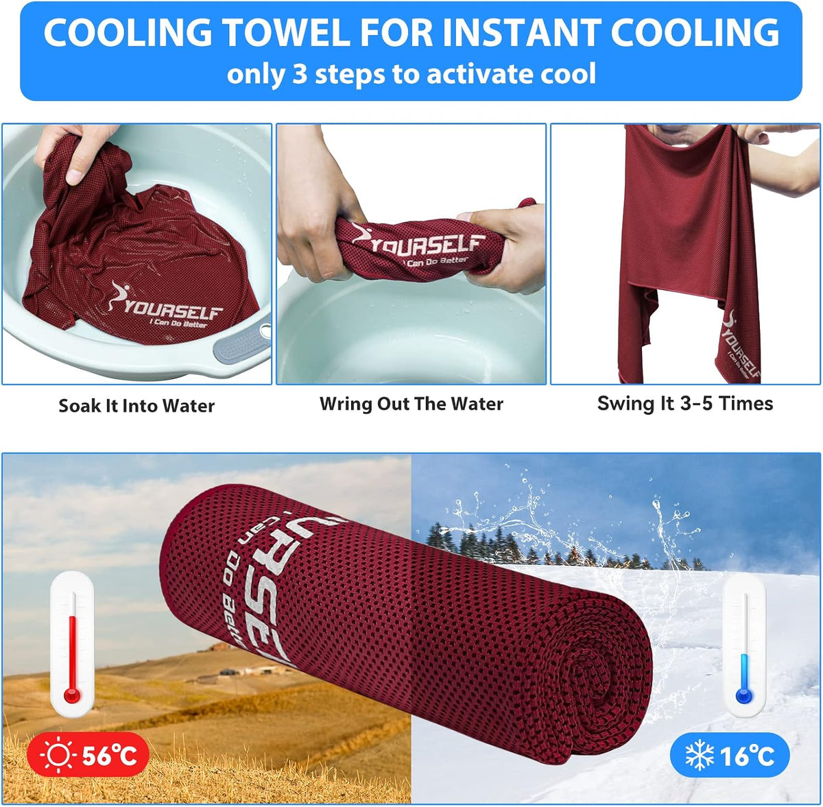 Cooling Towel for Instant Relief Cool Bowling Fitness Yoga Towel-40 x12 Use as Cooling Neck Headband Bandana Scarf,Stay Cool for Travel Camping Golf Football &Outdoor Sport(Dark Blue)