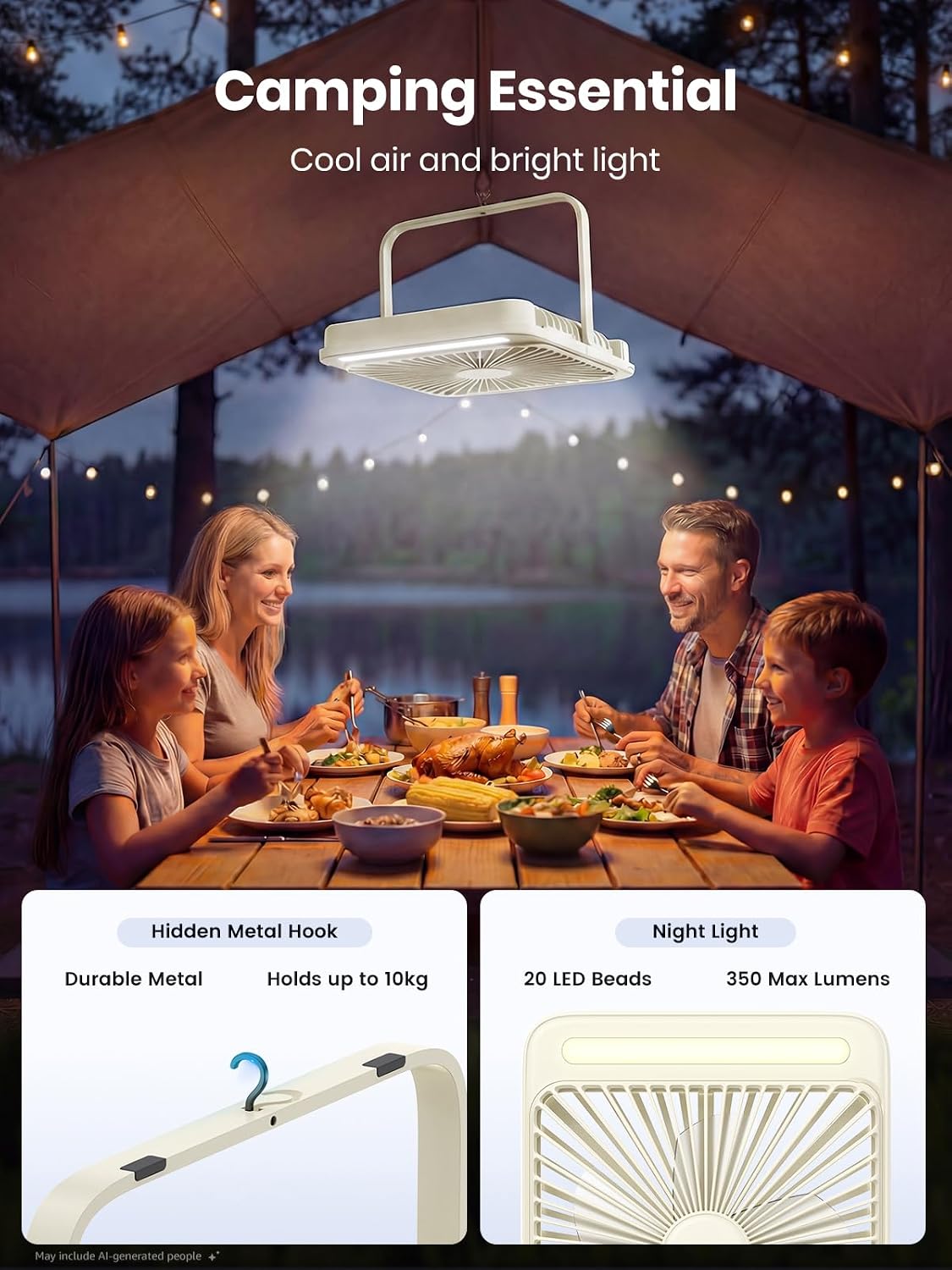 Warmco D4 Battery Powered Camping Fan 20000mAh, LED Lantern