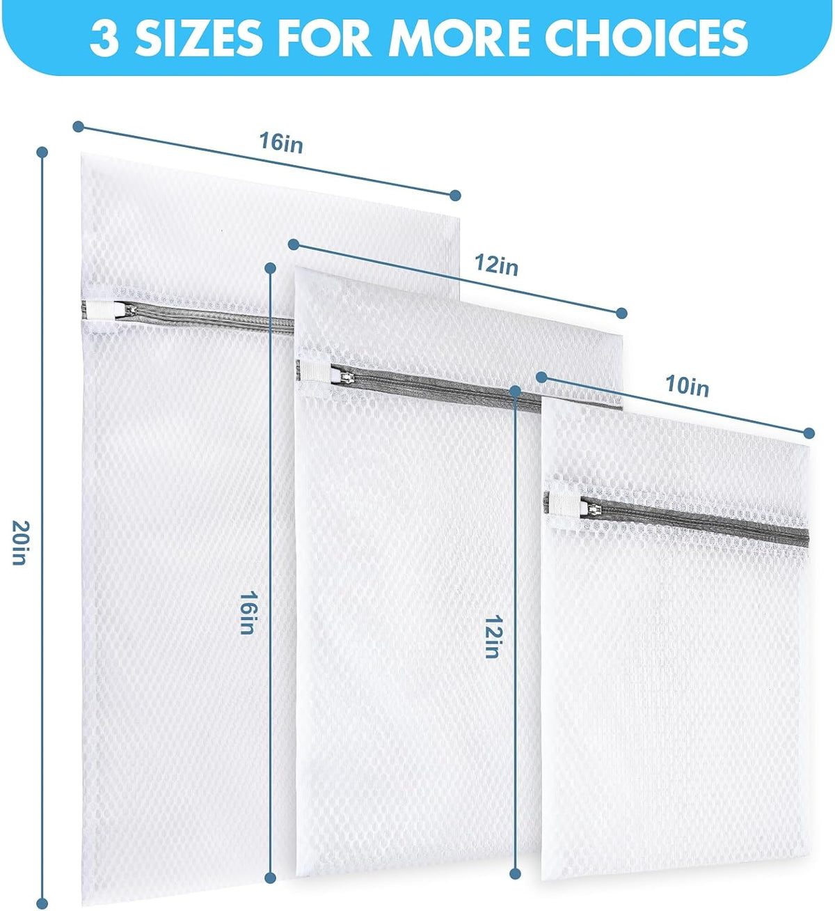 Mesh Laundry Bags for Delicates, 3 Pack Laundry Bags Mesh Wash Bags in 3 Sizes(1 Large, 1 Medium, 1 Small), Durable and Gentle Lingerie Bags for Washing Delicates, Garment Bag for Washing Machine