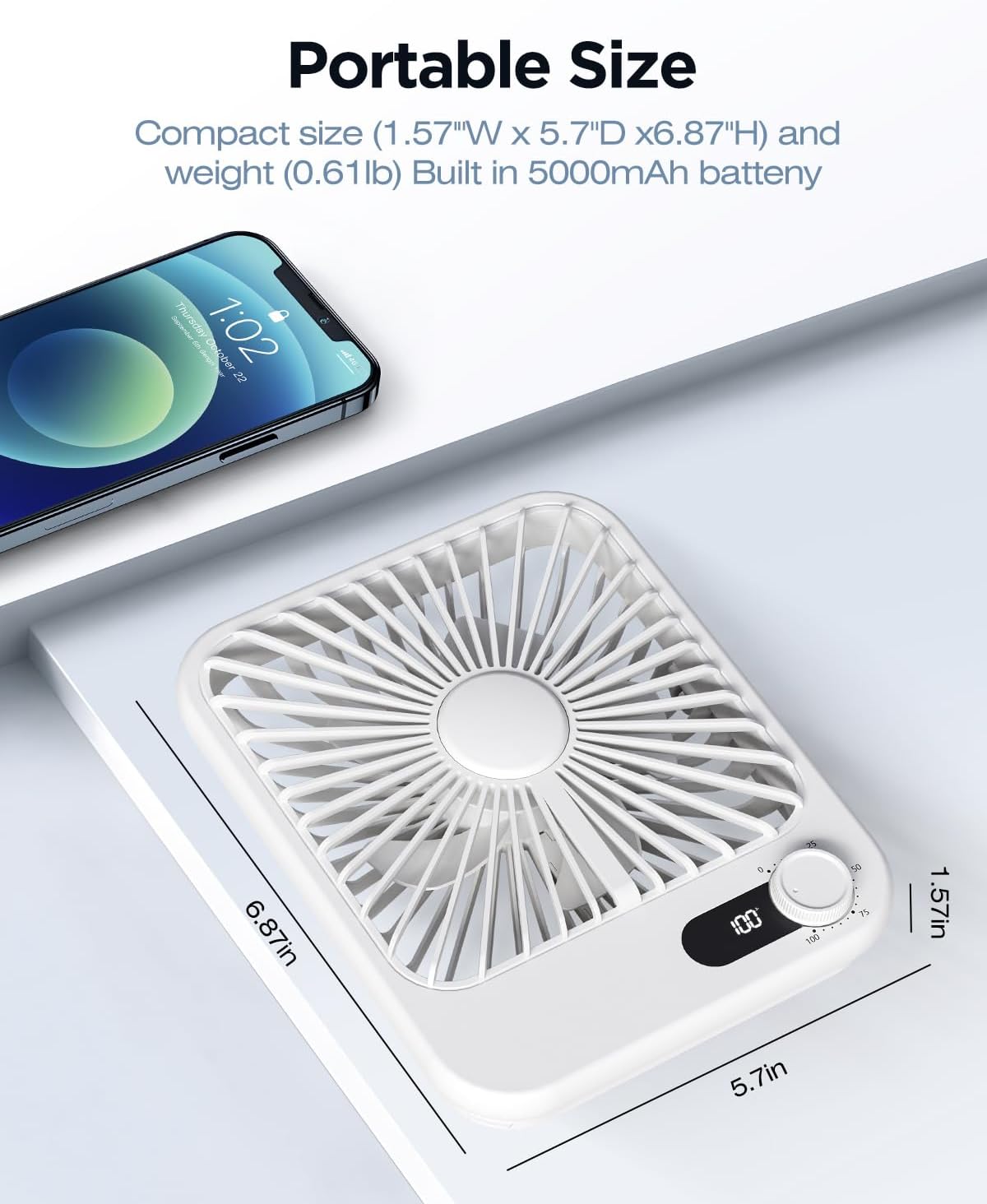 2 Pack Portable Travel Fan 5000mAh, 20H Battery Life