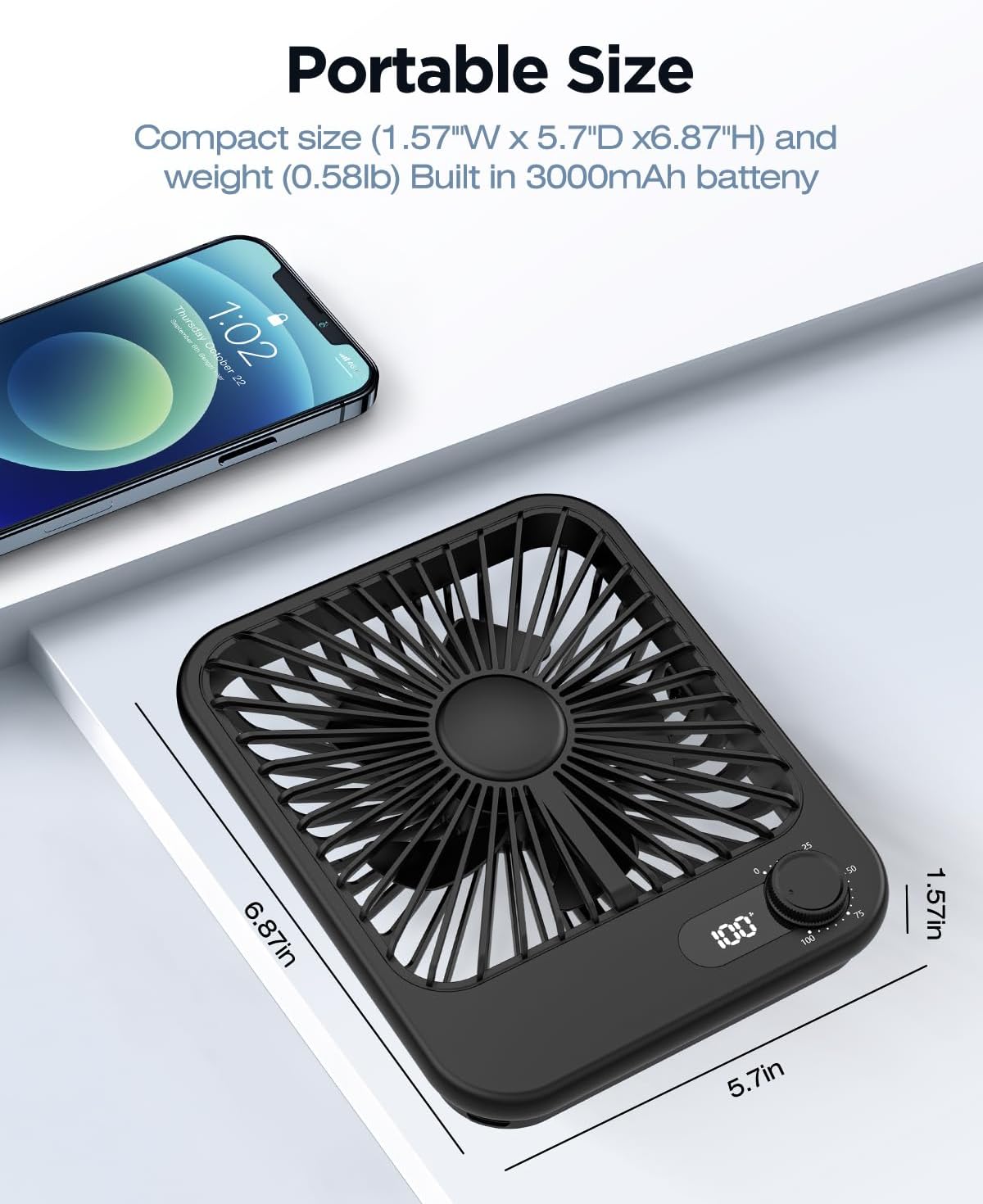 2 Pack Portable Travel Fan 5000mAh, 20H Battery Life