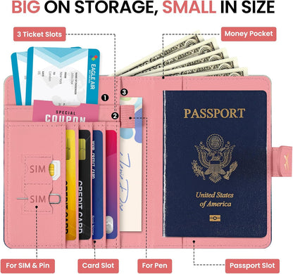 Passport Holder for Travel, RFID Blocking Wallet with Magnetic Closure