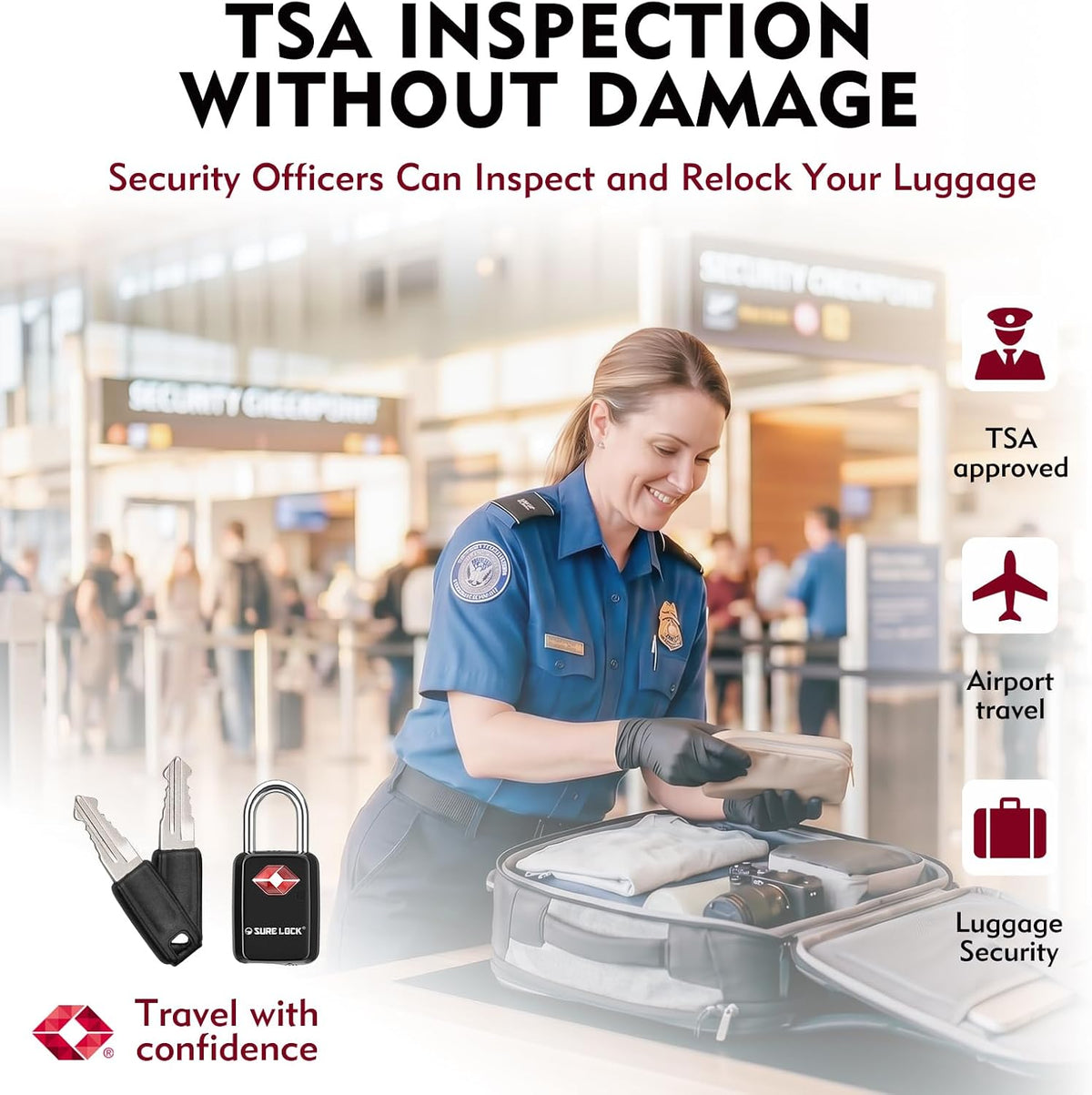 SURE LOCK Mini TSA Approved Keyed Luggage Lock – One Key Opens All, Fits Tight Zipper Gaps & Small Pull Holes, Compact Travel Lock for Suitcases, Backpacks & Handbags
