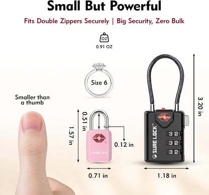 SURE LOCK Mini TSA Approved Keyed Luggage Lock – One Key Opens All, Fits Tight Zipper Gaps & Small Pull Holes, Compact Travel Lock for Suitcases, Backpacks & Handbags