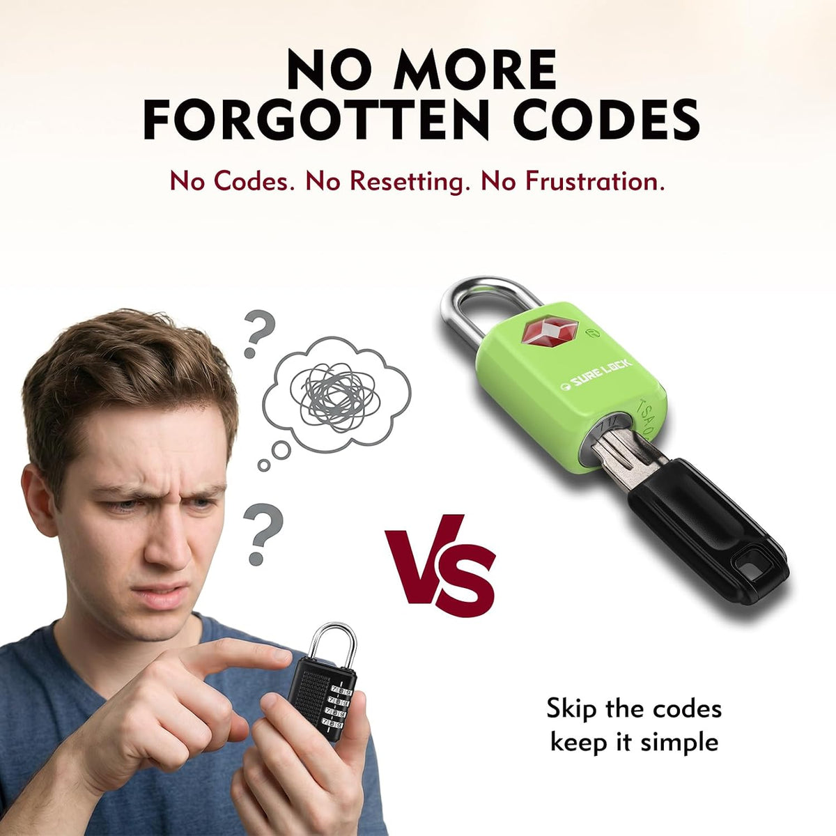 SURE LOCK Mini TSA Approved Keyed Luggage Lock – One Key Opens All, Fits Tight Zipper Gaps & Small Pull Holes, Compact Travel Lock for Suitcases, Backpacks & Handbags