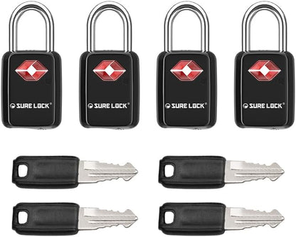 SURE LOCK Mini TSA Approved Keyed Luggage Lock – One Key Opens All, Fits Tight Zipper Gaps & Small Pull Holes, Compact Travel Lock for Suitcases, Backpacks & Handbags