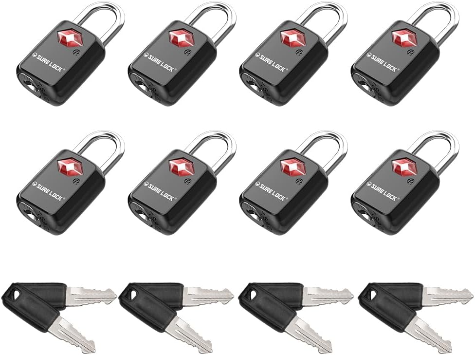 SURE LOCK Mini TSA Approved Keyed Luggage Lock – One Key Opens All, Fits Tight Zipper Gaps & Small Pull Holes, Compact Travel Lock for Suitcases, Backpacks & Handbags