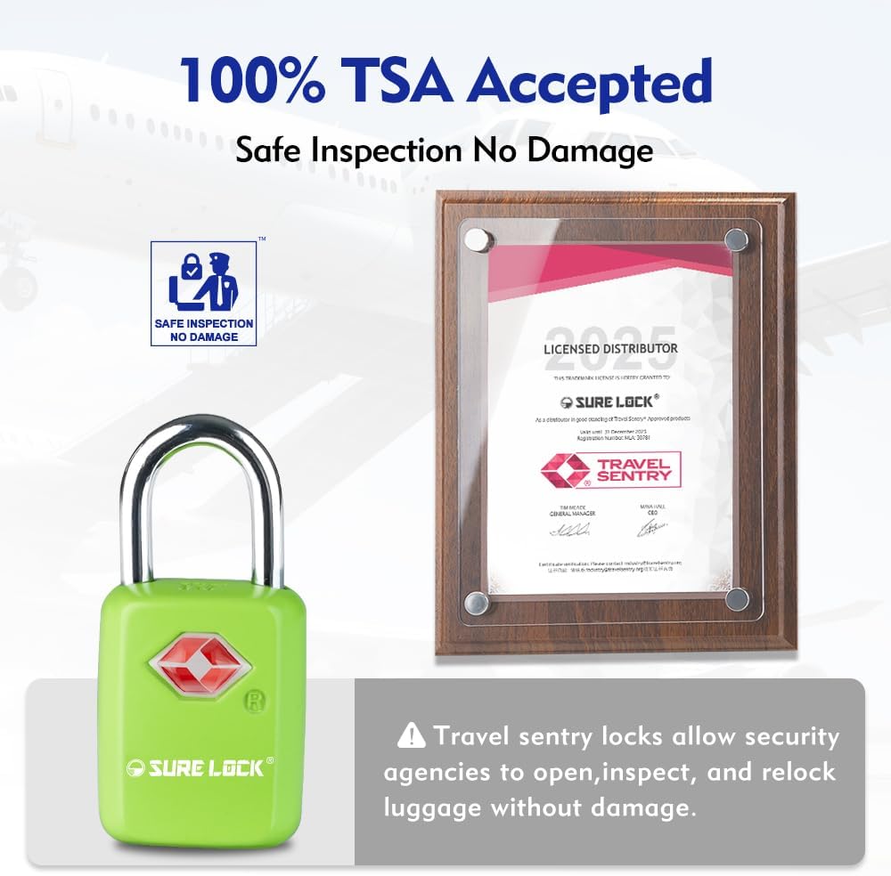 SURE LOCK Mini TSA Approved Keyed Luggage Lock – One Key Opens All, Fits Tight Zipper Gaps & Small Pull Holes, Compact Travel Lock for Suitcases, Backpacks & Handbags
