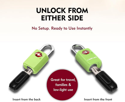 SURE LOCK Mini TSA Approved Keyed Luggage Lock – One Key Opens All, Fits Tight Zipper Gaps & Small Pull Holes, Compact Travel Lock for Suitcases, Backpacks & Handbags