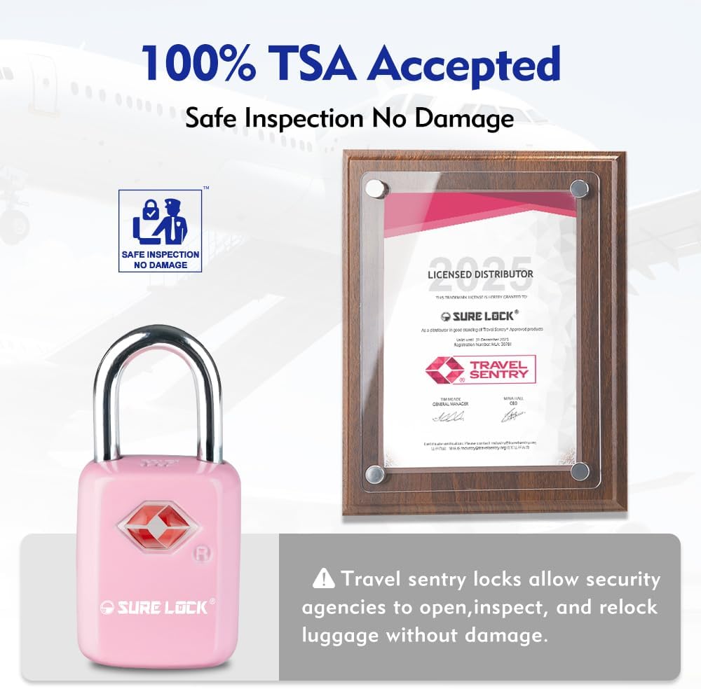 SURE LOCK Mini TSA Approved Keyed Luggage Lock – One Key Opens All, Fits Tight Zipper Gaps & Small Pull Holes, Compact Travel Lock for Suitcases, Backpacks & Handbags