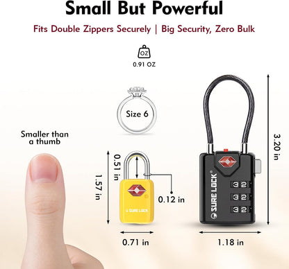 SURE LOCK Mini TSA Approved Keyed Luggage Lock – One Key Opens All, Fits Tight Zipper Gaps & Small Pull Holes, Compact Travel Lock for Suitcases, Backpacks & Handbags