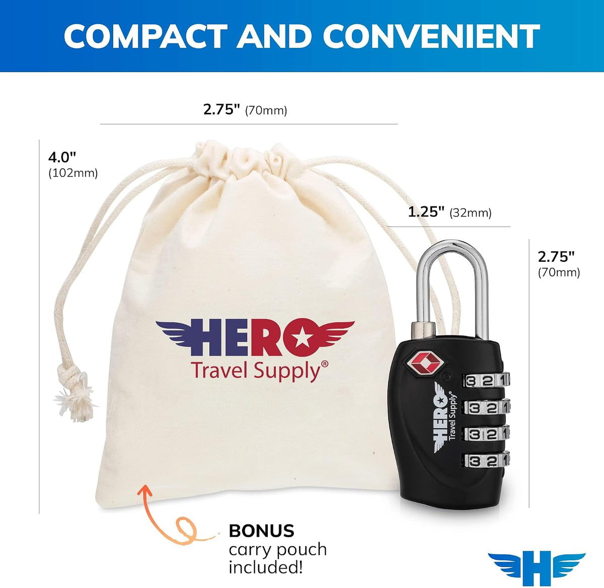 Hero Luggage Lock (Pack of 2) TSA Approved, 4 Digit Combination Padlock for Travel, Suitcases, Lockers, Backpacks