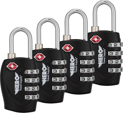 Hero Luggage Lock (Pack of 2) TSA Approved, 4 Digit Combination Padlock for Travel, Suitcases, Lockers, Backpacks