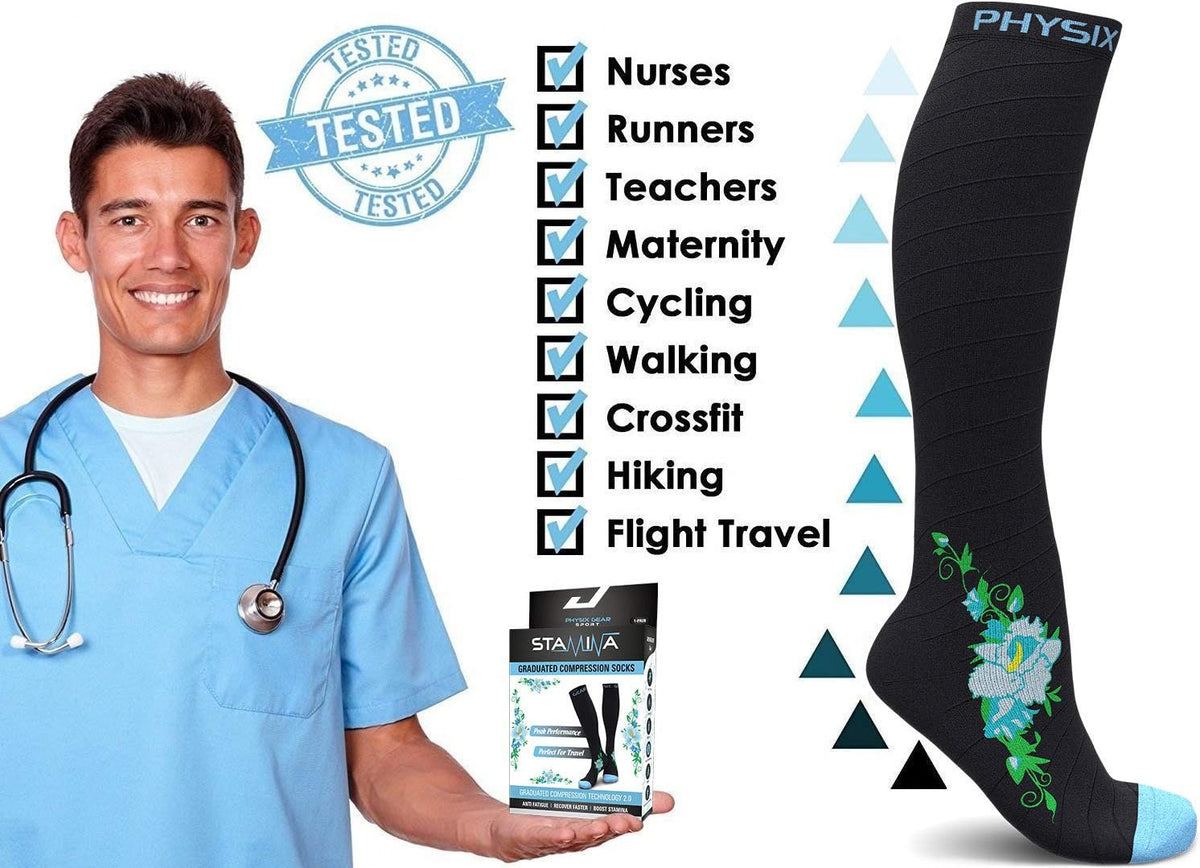 Physix Gear Compression Socks 20-30 mmHg - Men & Women - Running, Nurses, Shin Splints, Flight, Travel
