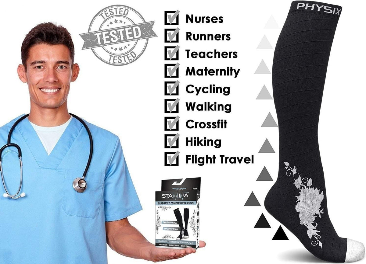Physix Gear Compression Socks 20-30 mmHg - Men & Women - Running, Nurses, Shin Splints, Flight, Travel