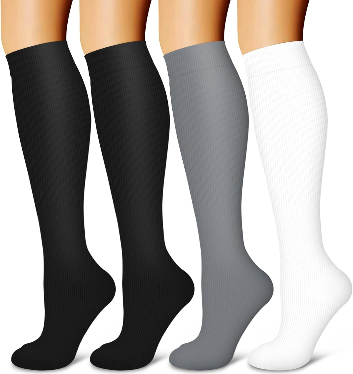4 Pairs-Compression Socks for Women&Men Circulation-Best Support for Nurses,Running,Athletic