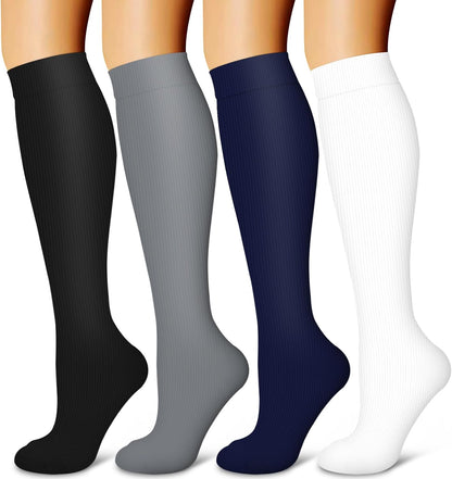 4 Pairs-Compression Socks for Women&Men Circulation-Best Support for Nurses,Running,Athletic