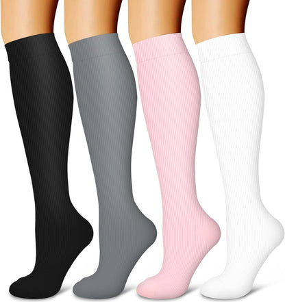 4 Pairs-Compression Socks for Women&Men Circulation-Best Support for Nurses,Running,Athletic
