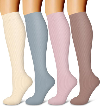 4 Pairs-Compression Socks for Women&Men Circulation-Best Support for Nurses,Running,Athletic