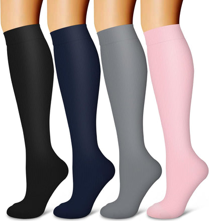 4 Pairs-Compression Socks for Women&Men Circulation-Best Support for Nurses,Running,Athletic