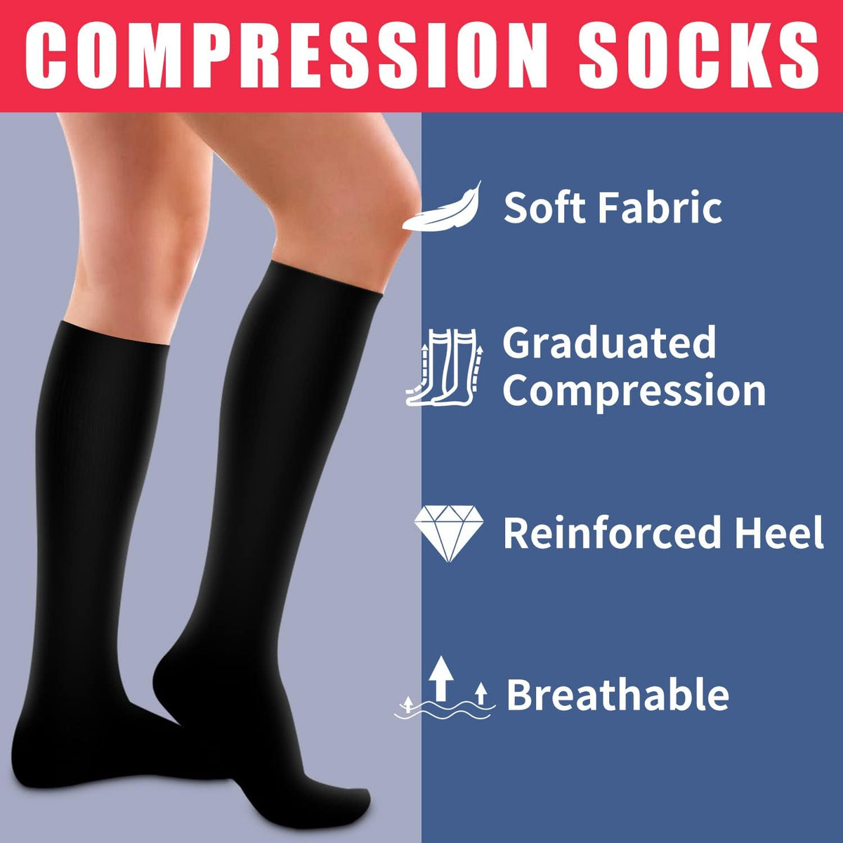 4 Pairs-Compression Socks for Women&Men Circulation-Best Support for Nurses,Running,Athletic