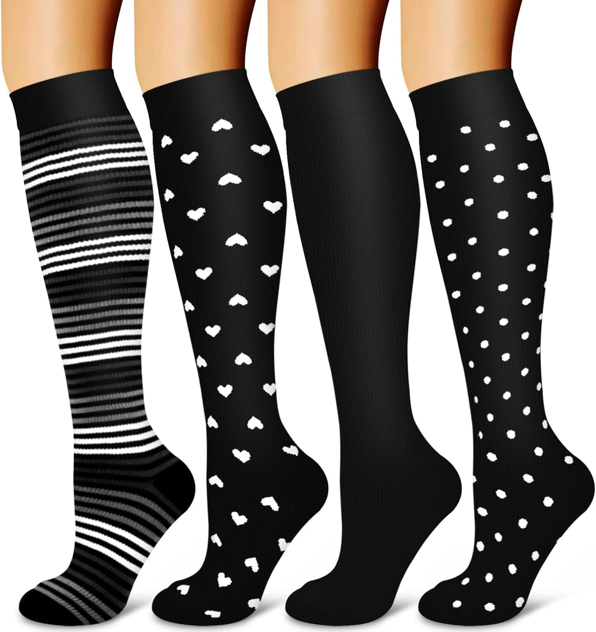 4 Pairs-Compression Socks for Women&Men Circulation-Best Support for Nurses,Running,Athletic